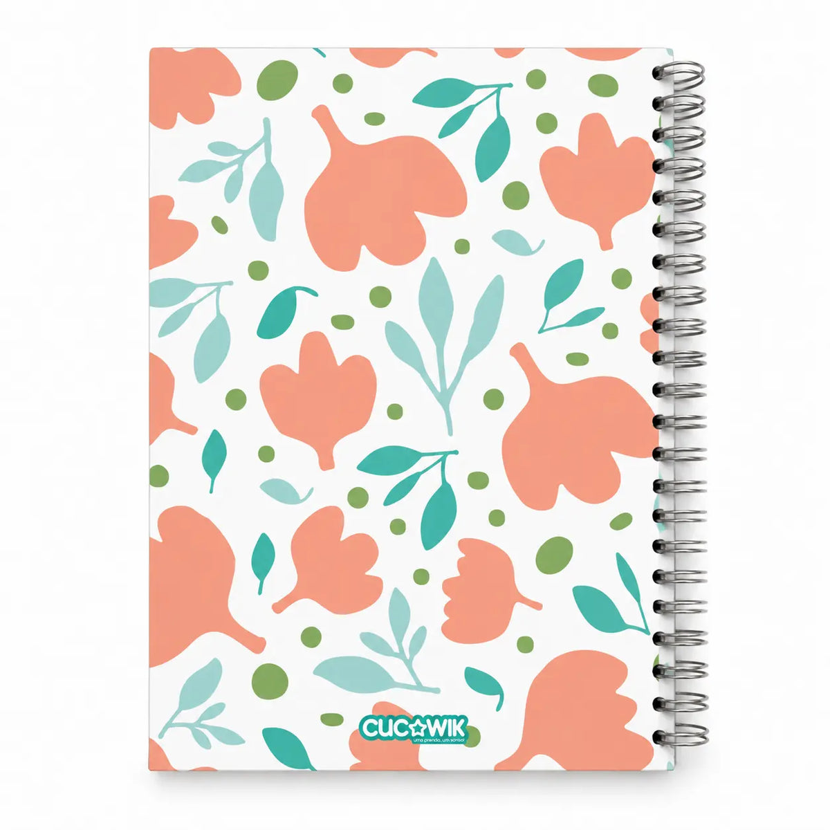 Caderno A5 com Argolas Metálicas Flores Escandinavas Salmão Azul Verde – contracapa | Cucawik