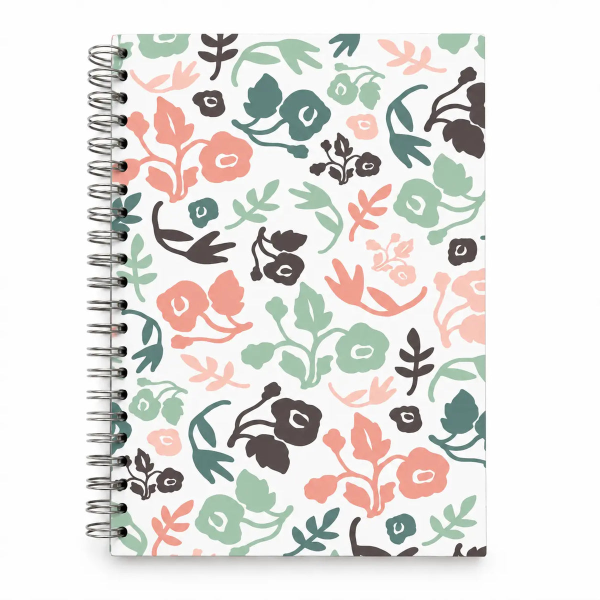 Caderno A5 com Argolas Metálicas Flores Silvestres Verde Rosa Castanho – capa | Cucawik