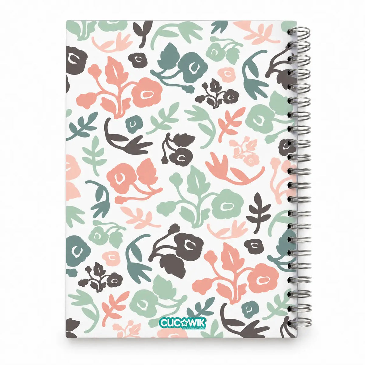 Caderno A5 com Argolas Metálicas Flores Silvestres Verde Rosa Castanho – contracapa | Cucawik
