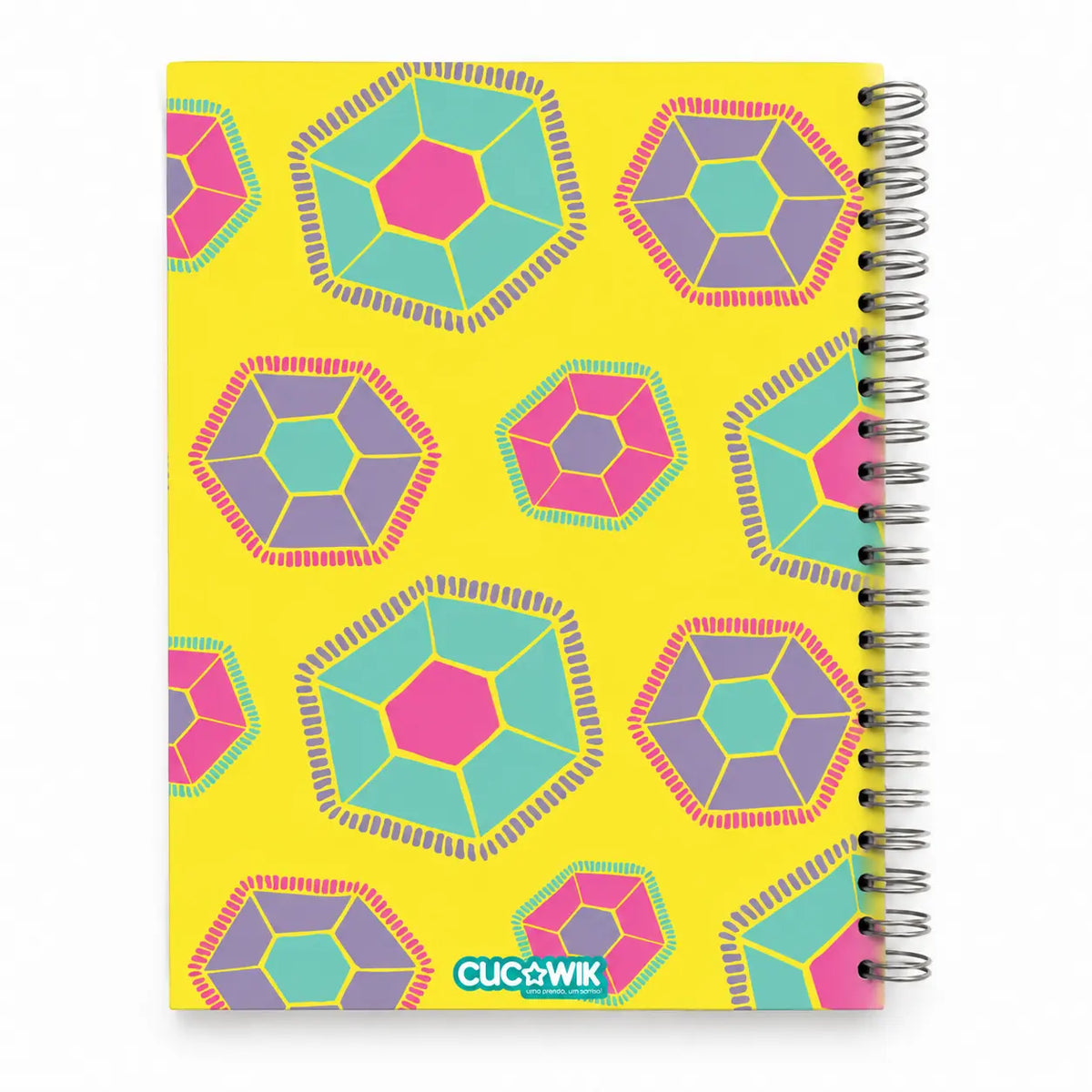 Caderno A5 com Argolas Metálicas Memphis Celular Amarelo Colorido – contracapa | Cucawik