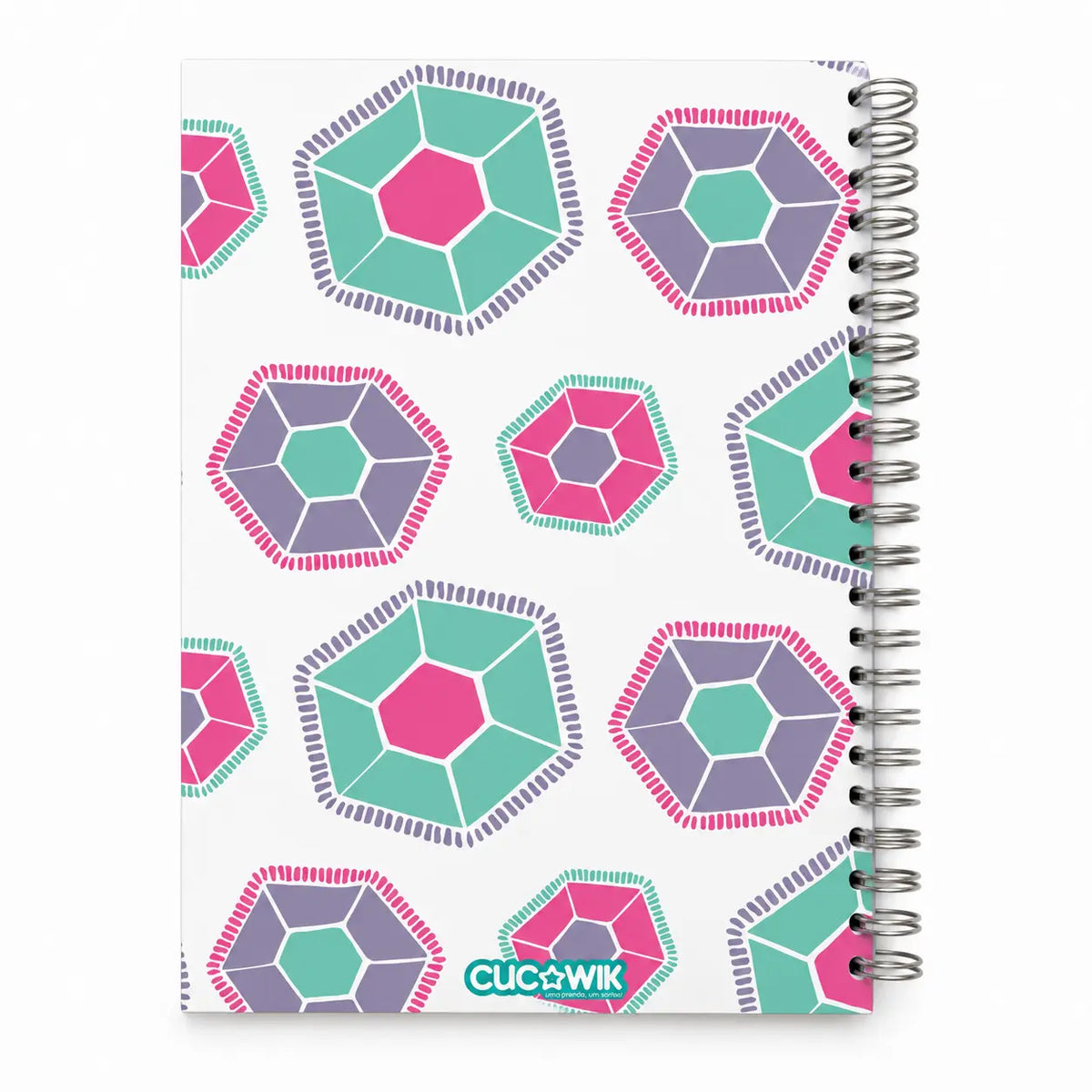 Caderno A5 com Argolas Metálicas Memphis Celular Verde Rosa Roxo – contracapa | Cucawik