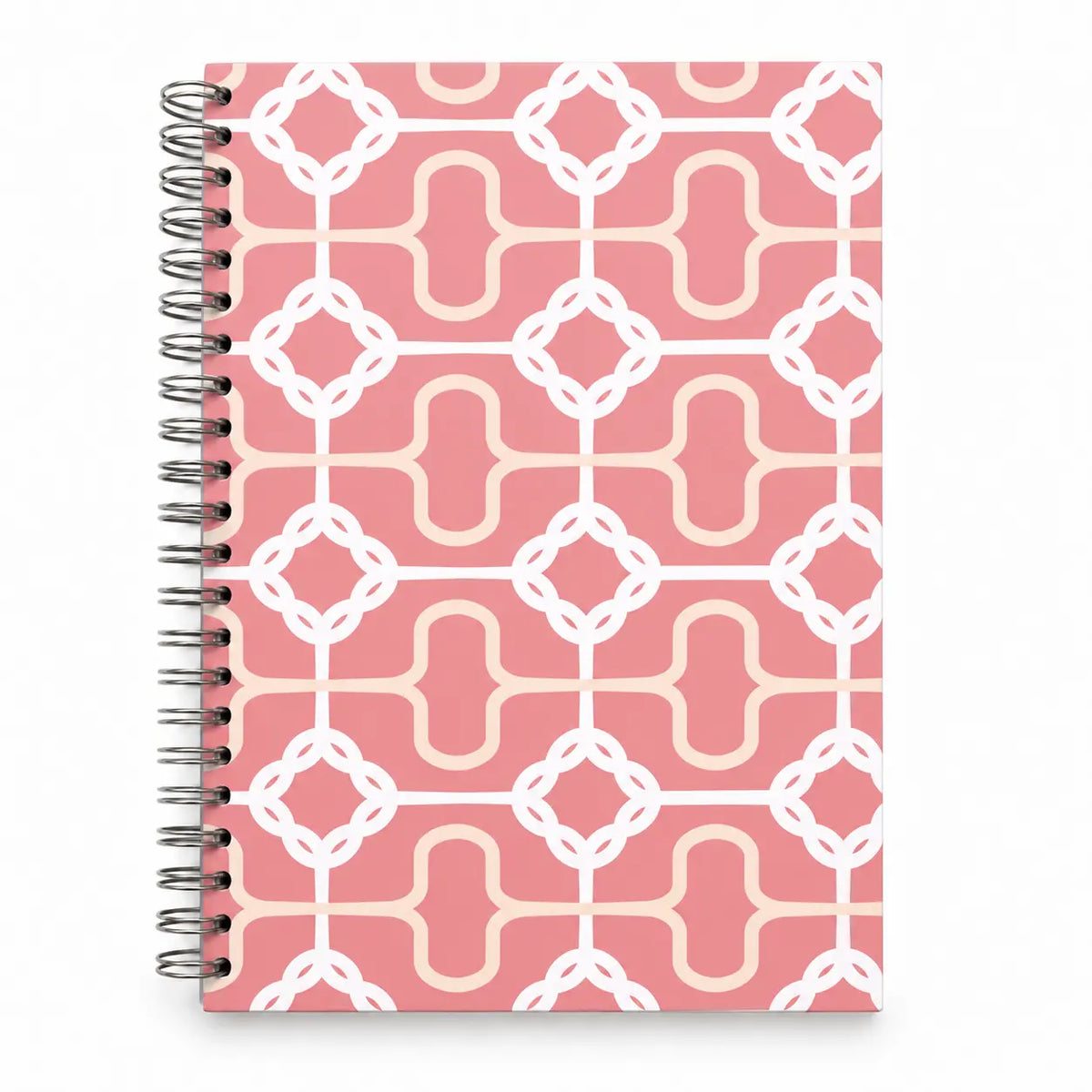 Caderno A5 com Argolas Metálicas Nós Corda Salmão Branco Rosa – capa | Cucawik