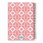 Caderno A5 com Argolas Metálicas Nós Corda Salmão Branco Rosa – contracapa | Cucawik