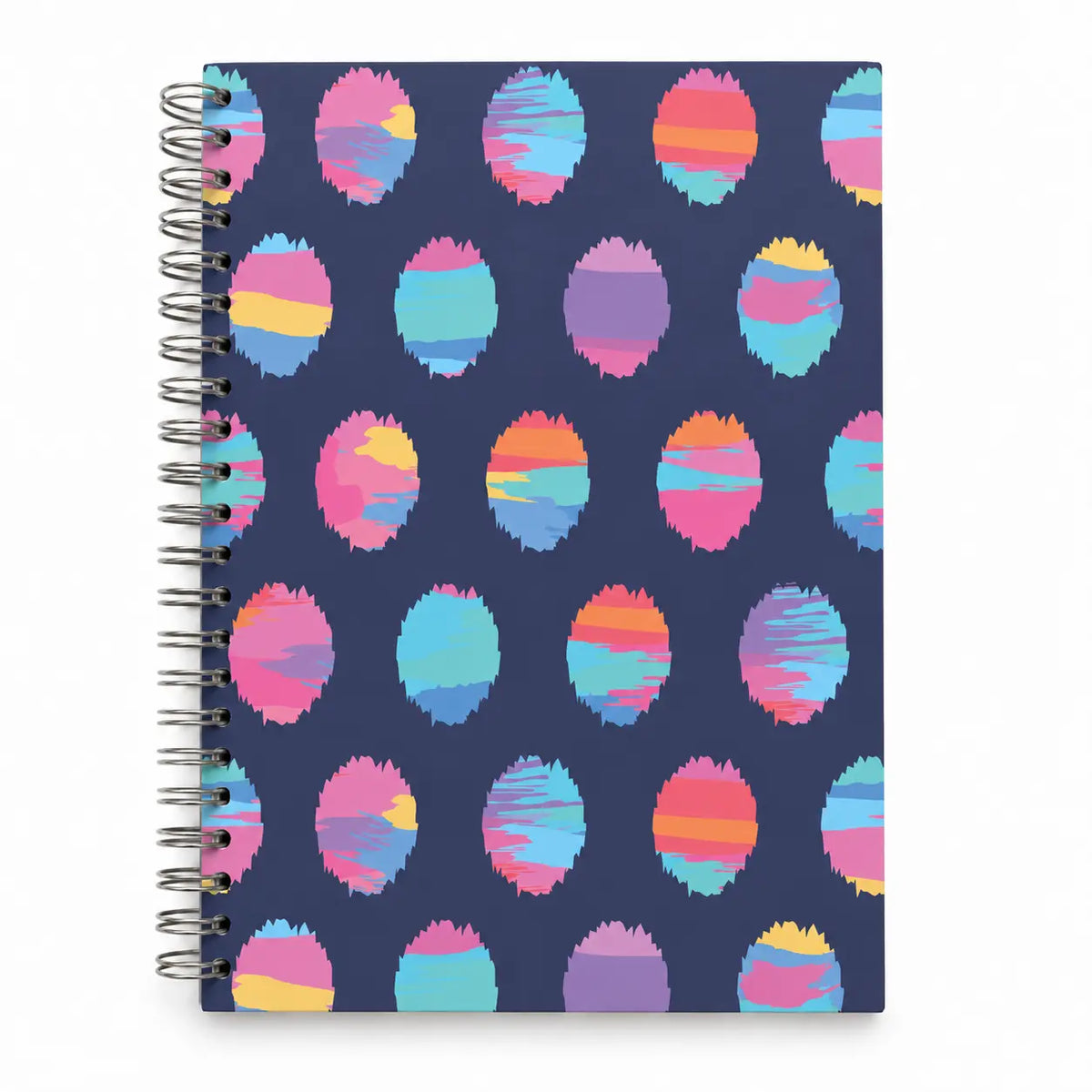 Caderno A5 com Argolas Metálicas Ovais Rosa Roxo Azul – capa | Cucawik