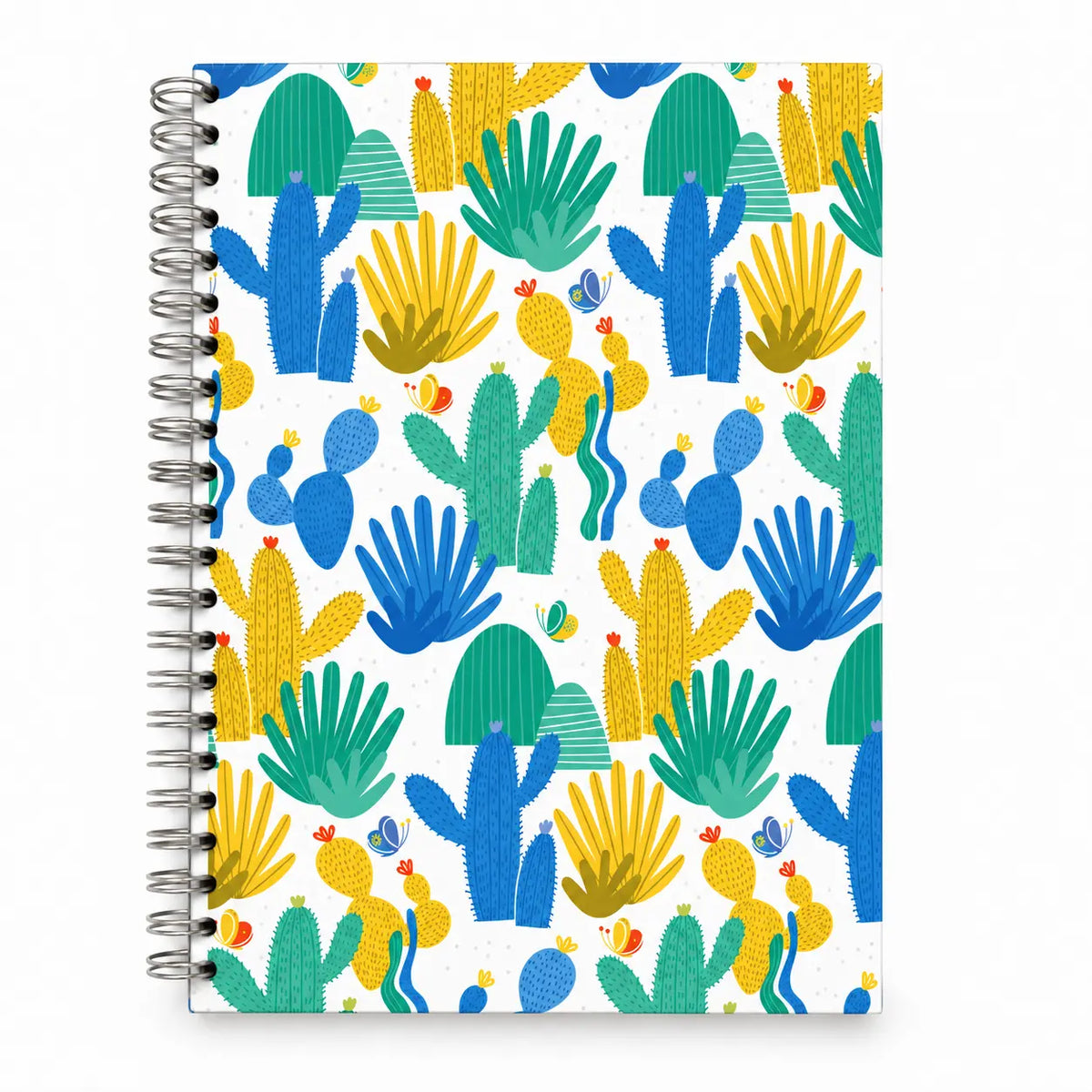Caderno A5 com Argolas Metálicas Plantas Catos Azul Verde Amarelo – capa | Cucawik