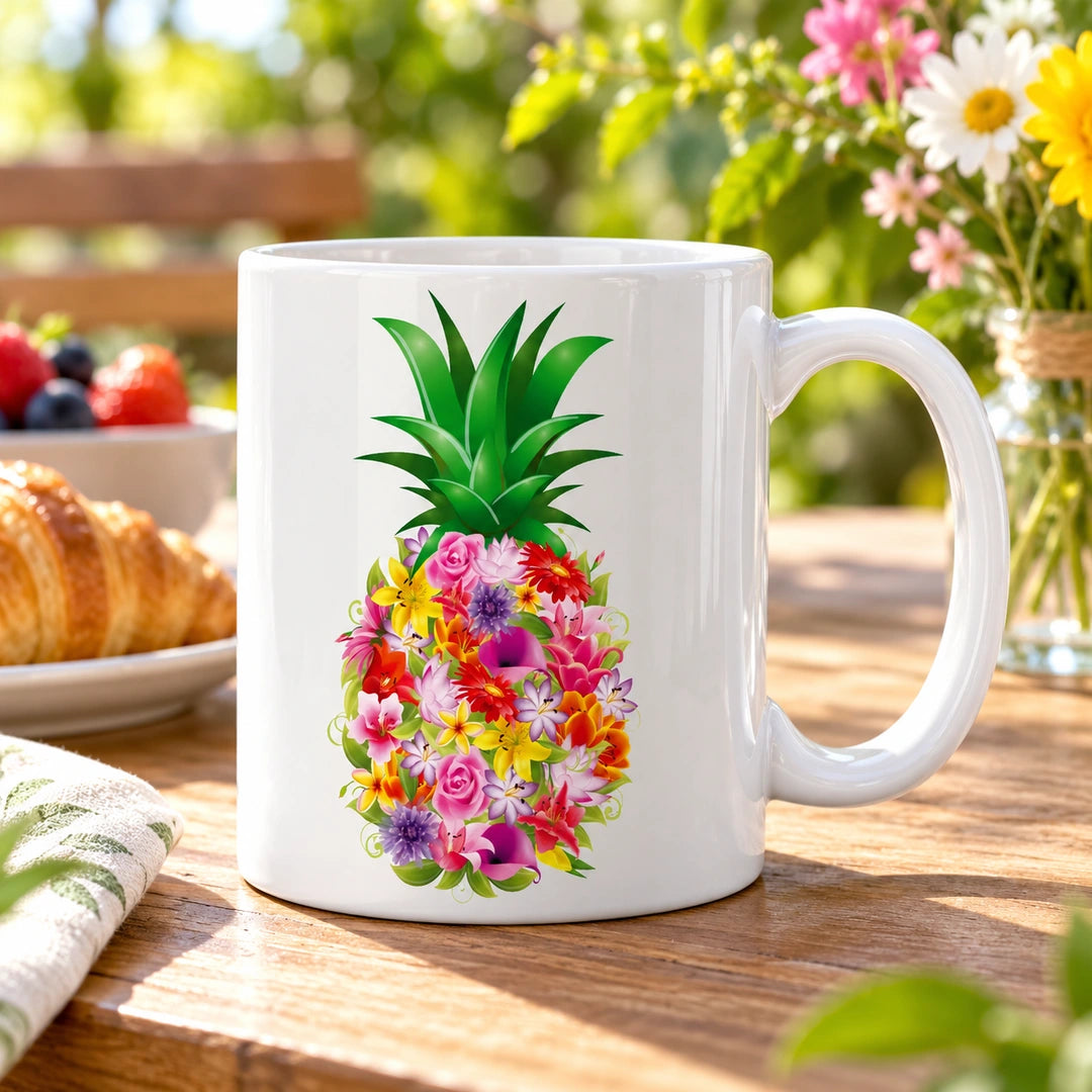 Caneca de Cerâmica Ananás em Flores em ambiente lifestyle | Cucawik