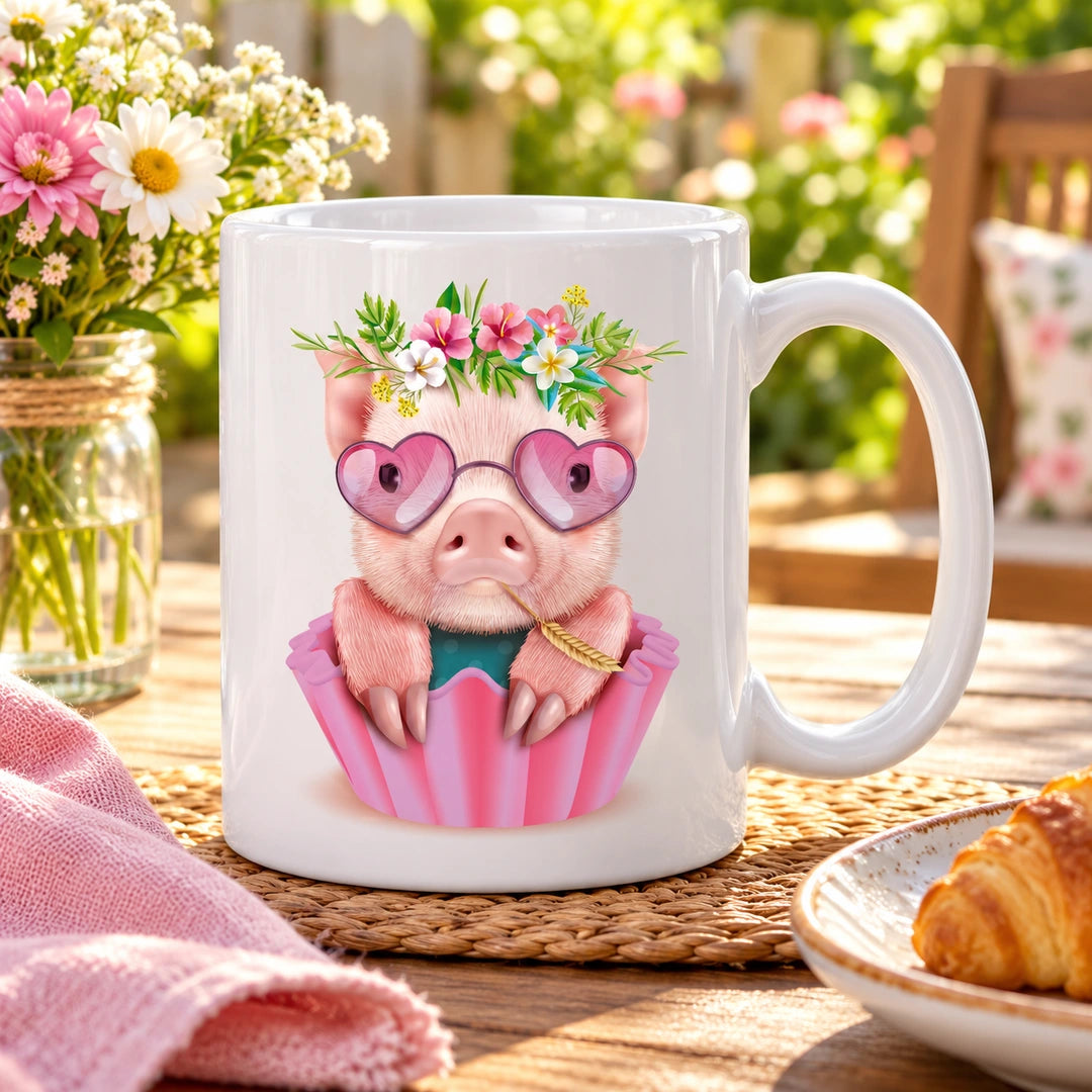 Caneca de Cerâmica Porquinho Fofo em ambiente lifestyle | Cucawik