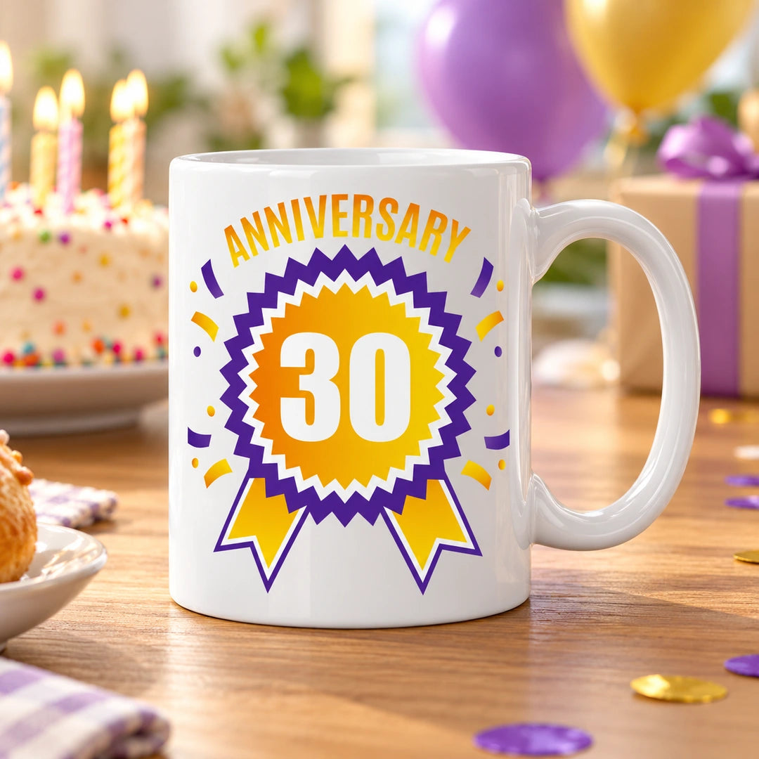 Caneca de Cerâmica 30 Anos de Aniversário em ambiente lifestyle | Cucawik