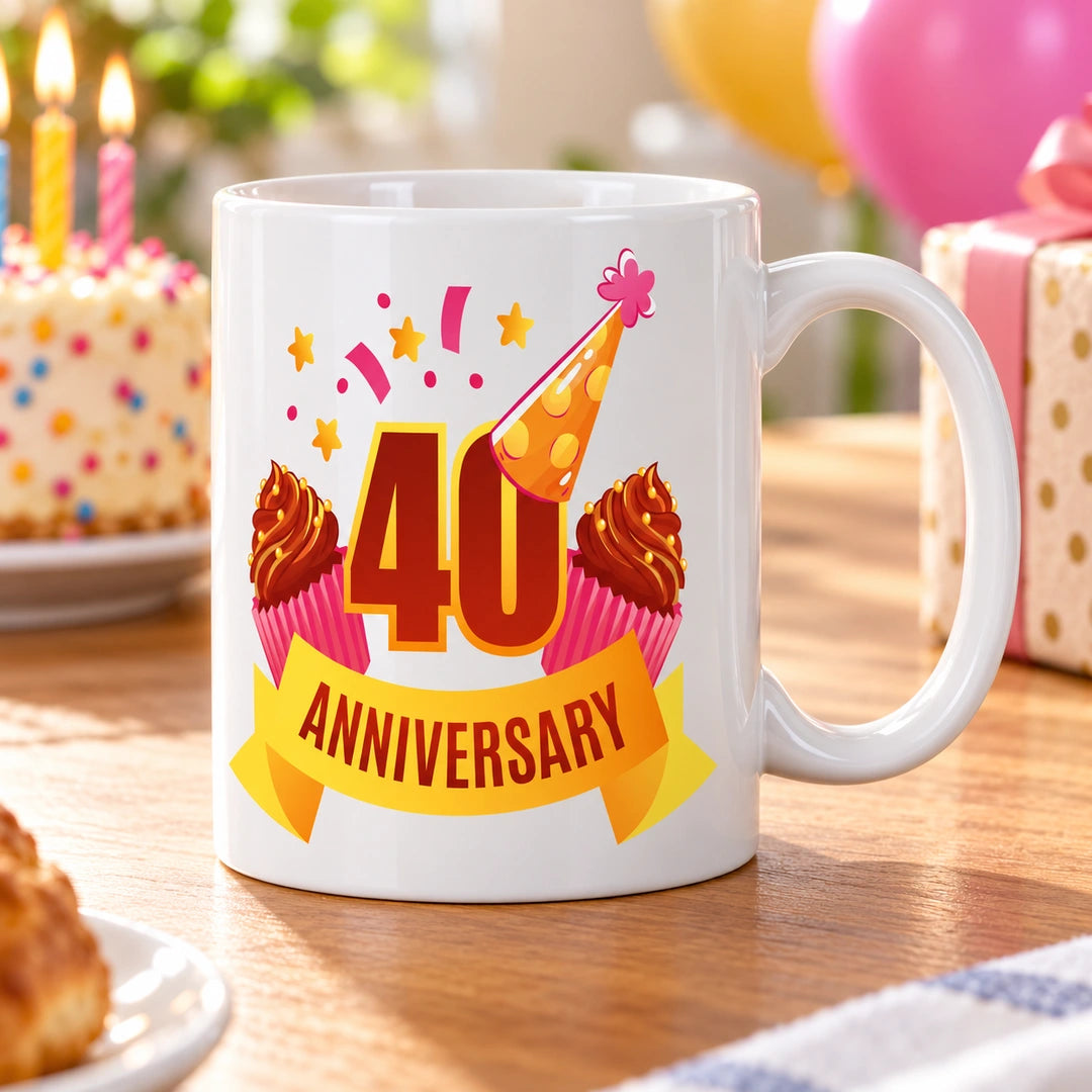 Caneca de Cerâmica 40 Anos de Aniversário em ambiente lifestyle | Cucawik