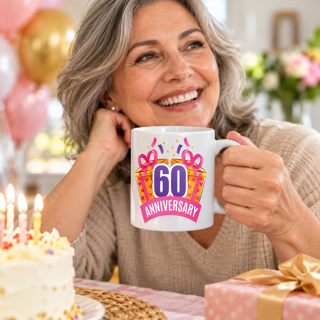 Caneca de Cerâmica 60 Anos de Aniversário em utilização | Cucawik