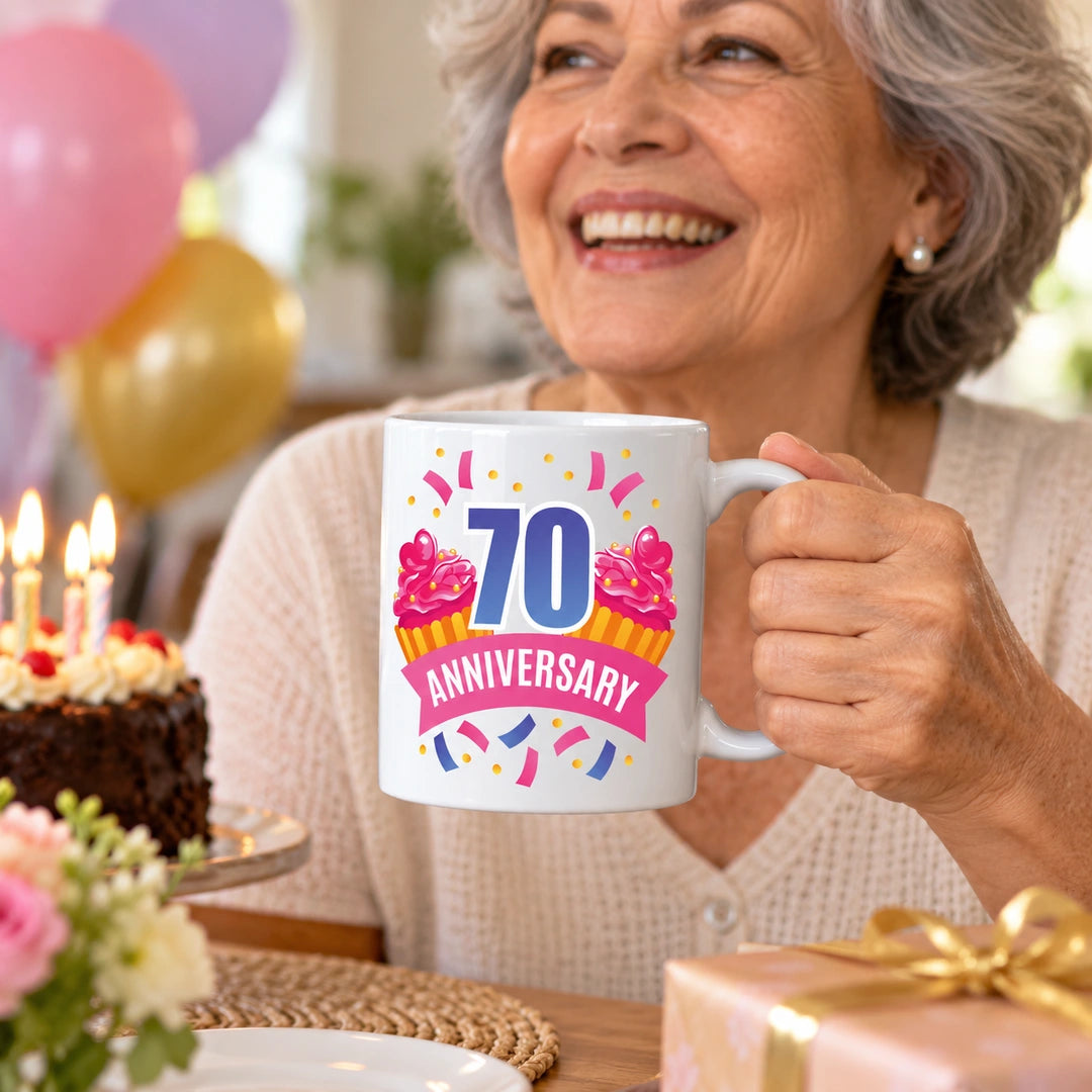 Caneca de Cerâmica 70 Anos de Aniversário em utilização | Cucawik