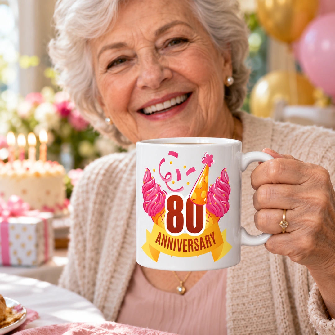Caneca de Cerâmica 80 Anos de Aniversário em utilização | Cucawik