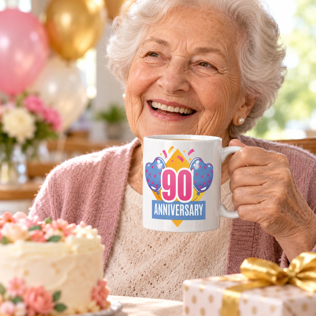 Caneca de Cerâmica 90 Anos de Aniversário em utilização | Cucawik