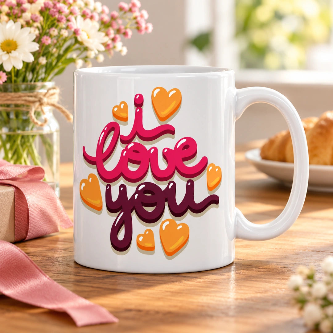Caneca de Cerâmica com Frase "I Love You" em ambiente lifestyle | Cucawik