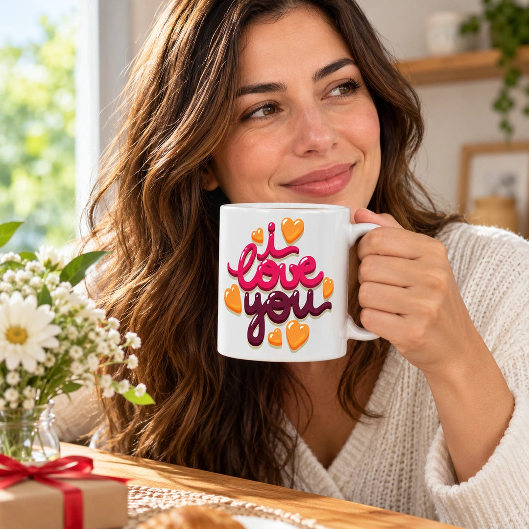 Caneca de Cerâmica com Frase "I Love You" em utilização | Cucawik
