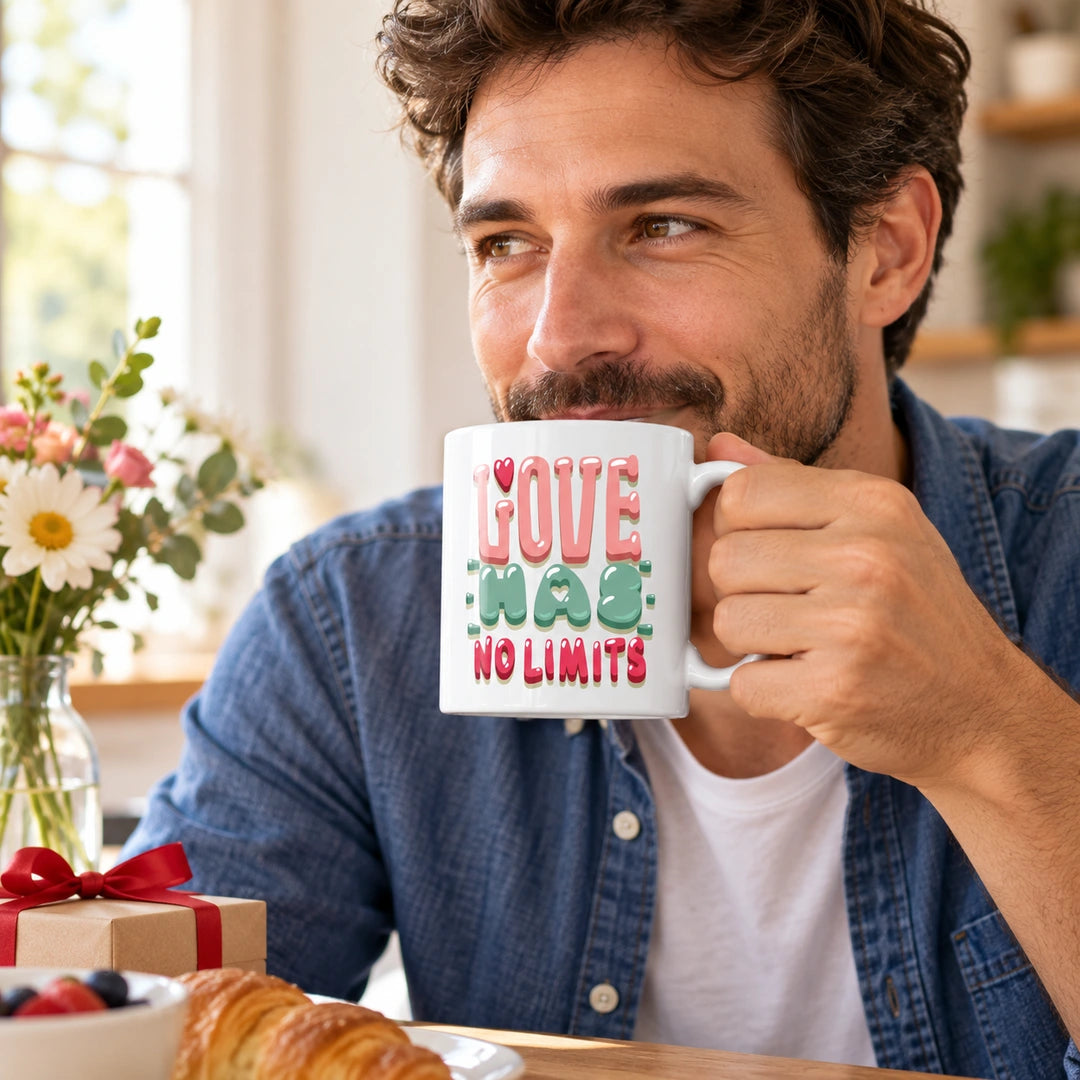 Caneca de Cerâmica com Frase "Love Has No Limits" em utilização | Cucawik