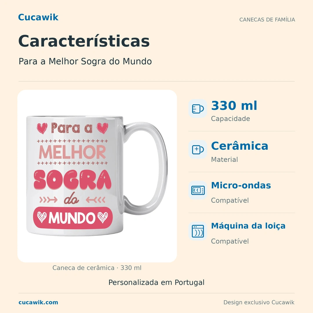 Caneca de Cerâmica Para a Melhor Sogra do Mundo — Características | Cucawik