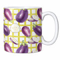 Caneca de Cerâmica Beringelas Aguarela Fundo Xadrez Lima