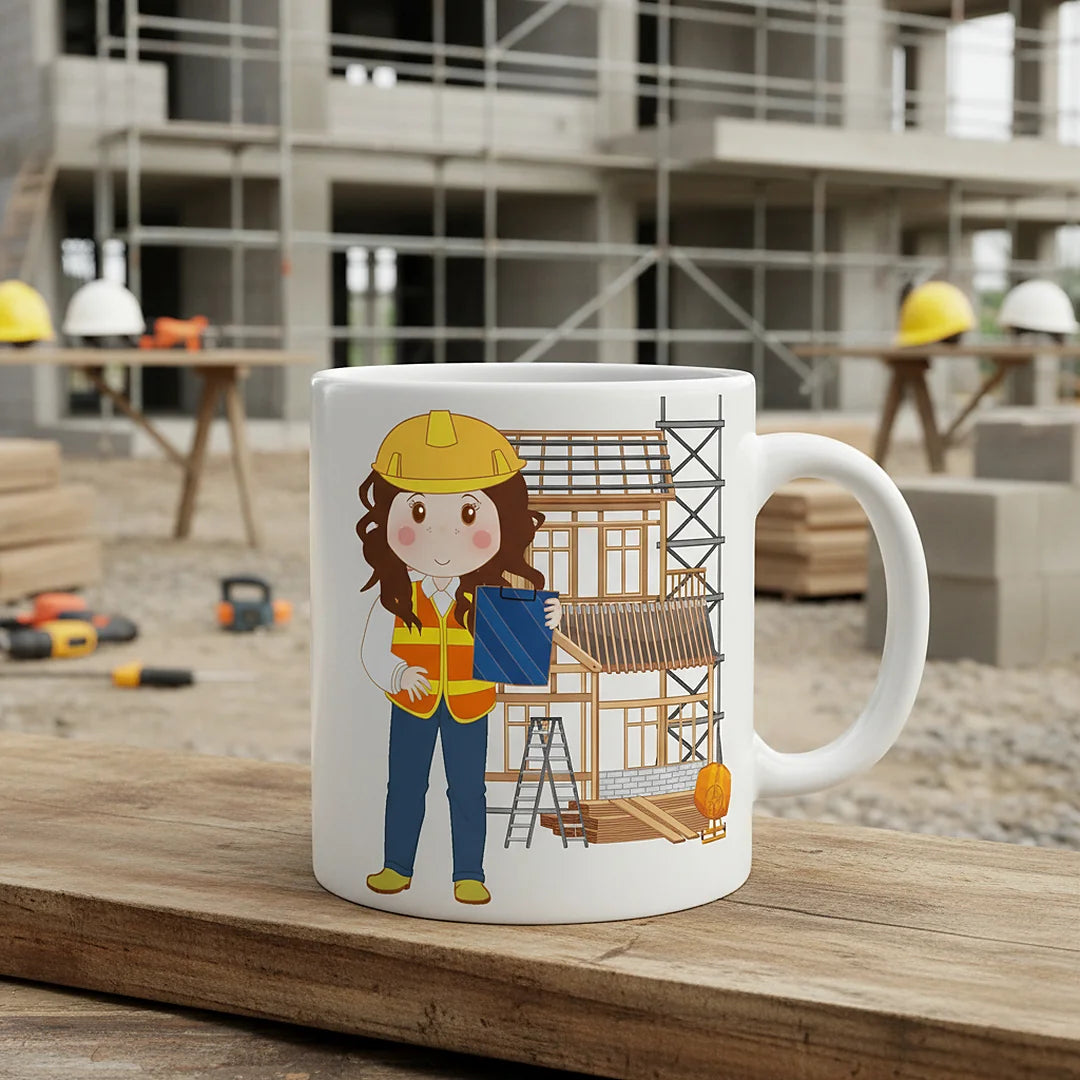 Caneca de Cerâmica Engenheira Civil — em utilização