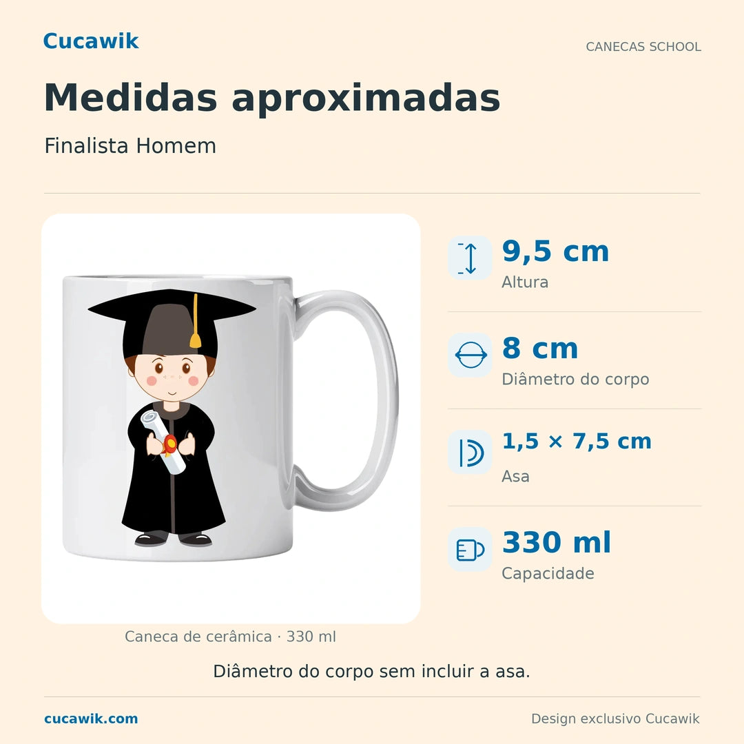 Caneca de Cerâmica Finalista Homem — Medidas aproximadas | Cucawik