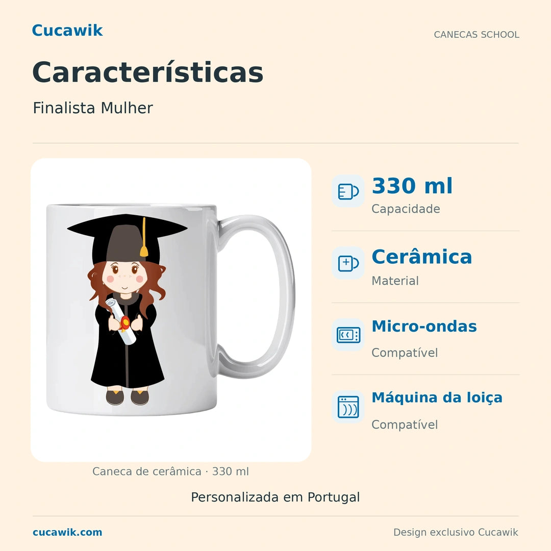 Caneca de Cerâmica Finalista Mulher — Características | Cucawik