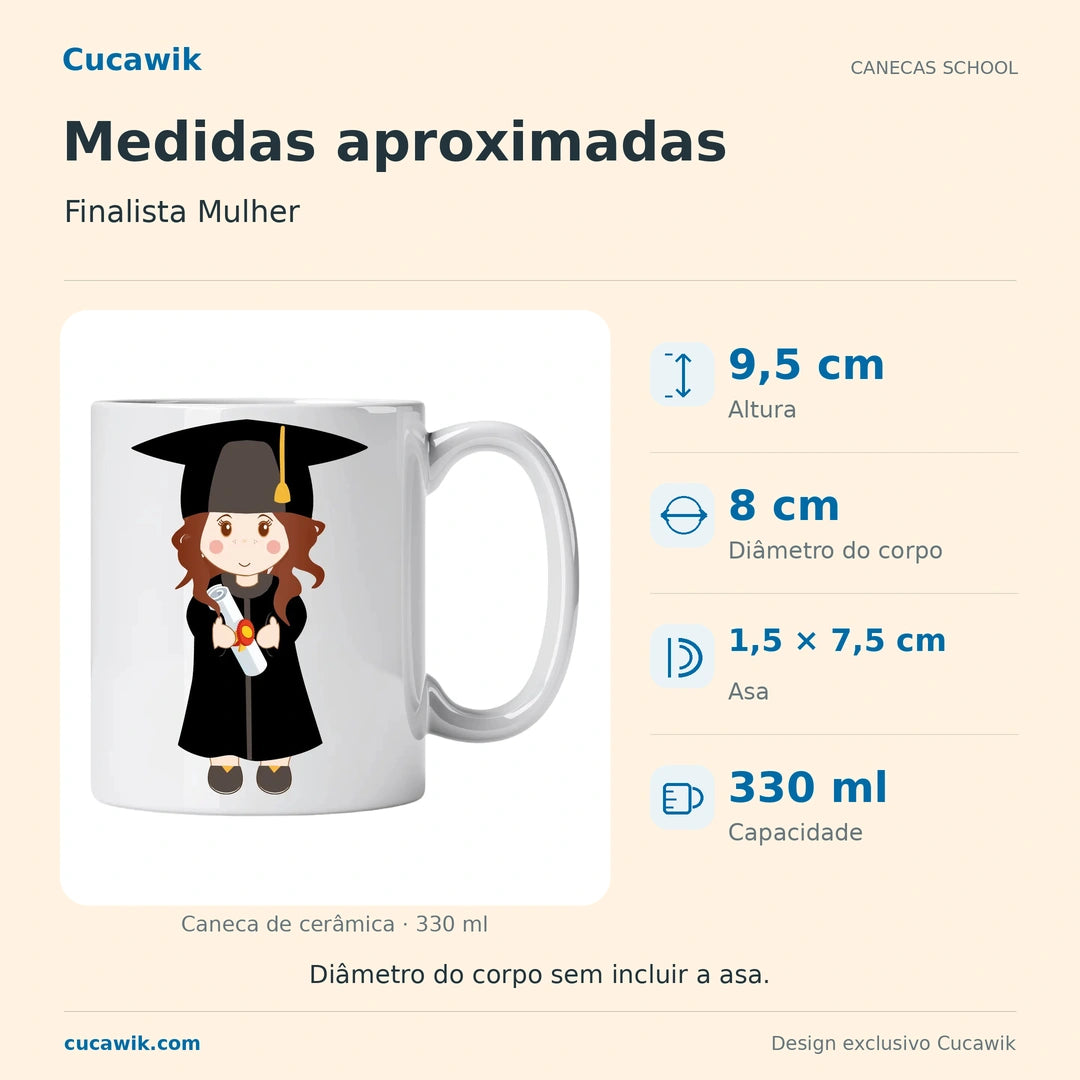 Caneca de Cerâmica Finalista Mulher — Medidas aproximadas | Cucawik