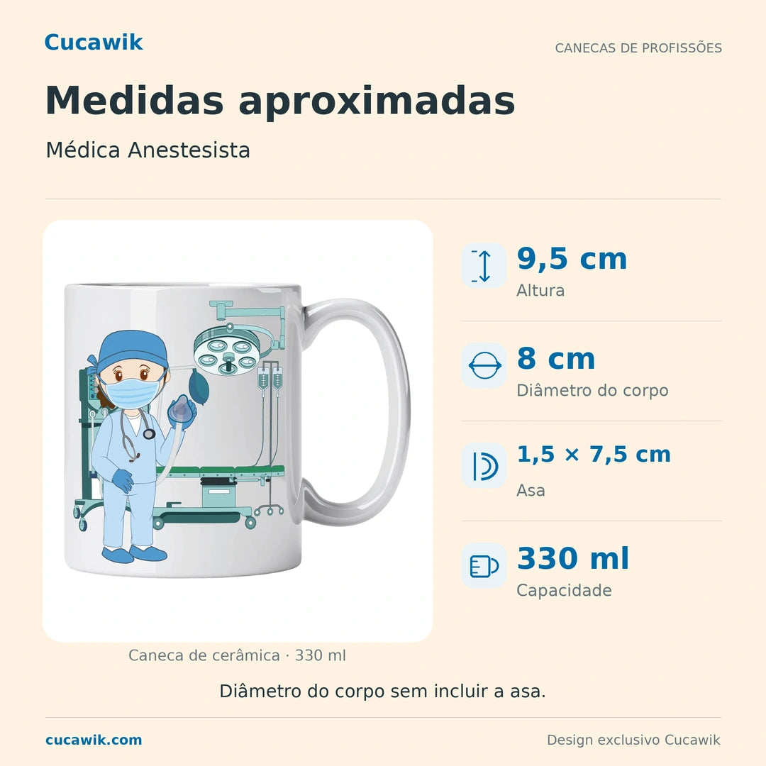 Caneca de Cerâmica Médica Anestesista — Medidas aproximadas | Cucawik