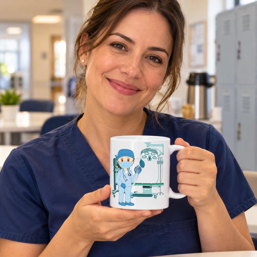 Caneca de Cerâmica Médica Anestesista em utilização | Cucawik