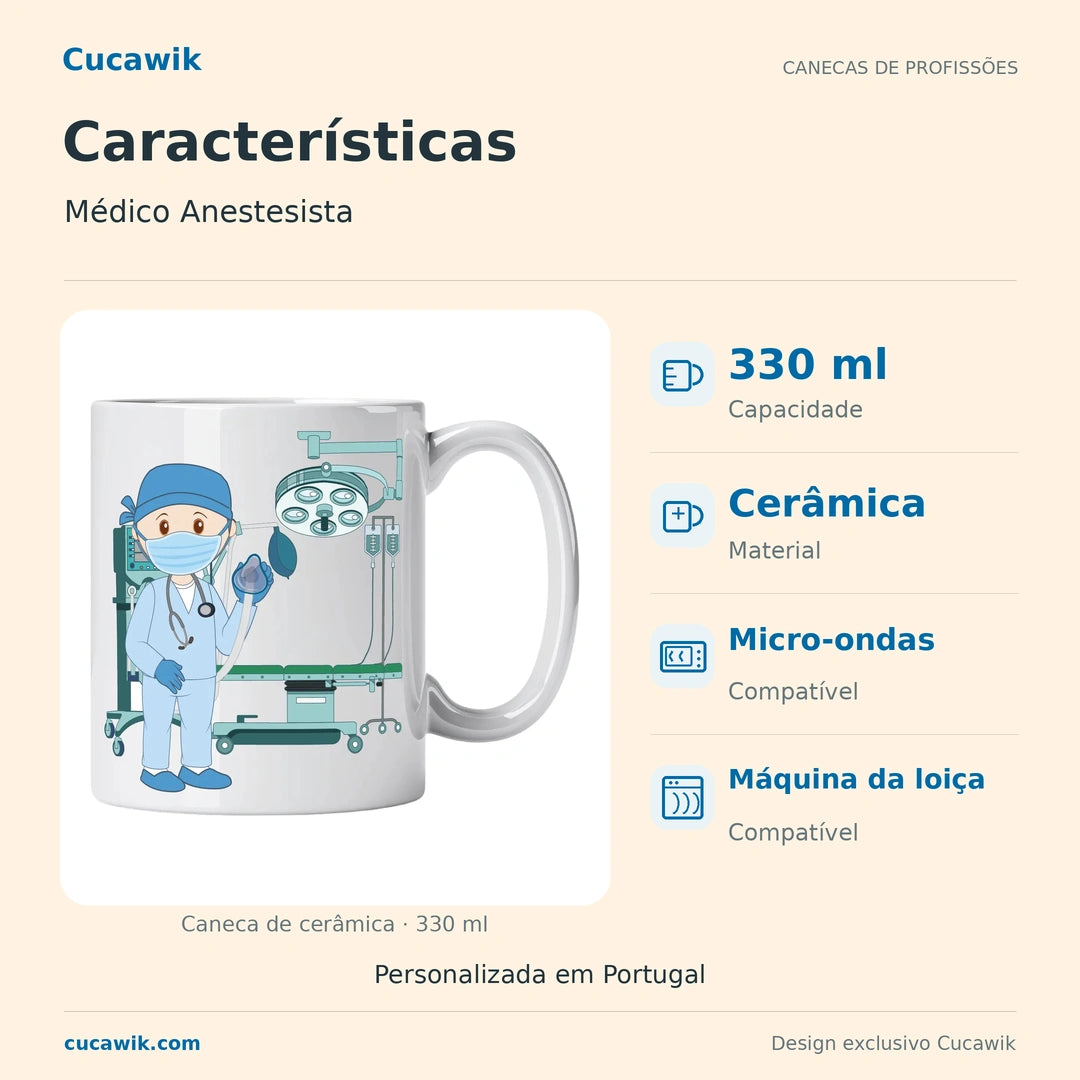 Caneca de Cerâmica Médico Anestesista — Características | Cucawik
