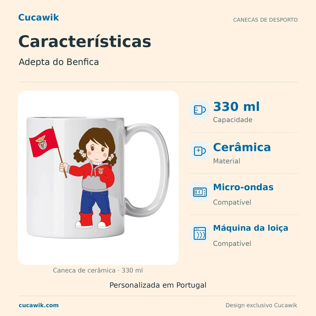 Caneca de Cerâmica Adepta do Benfica — Características | Cucawik