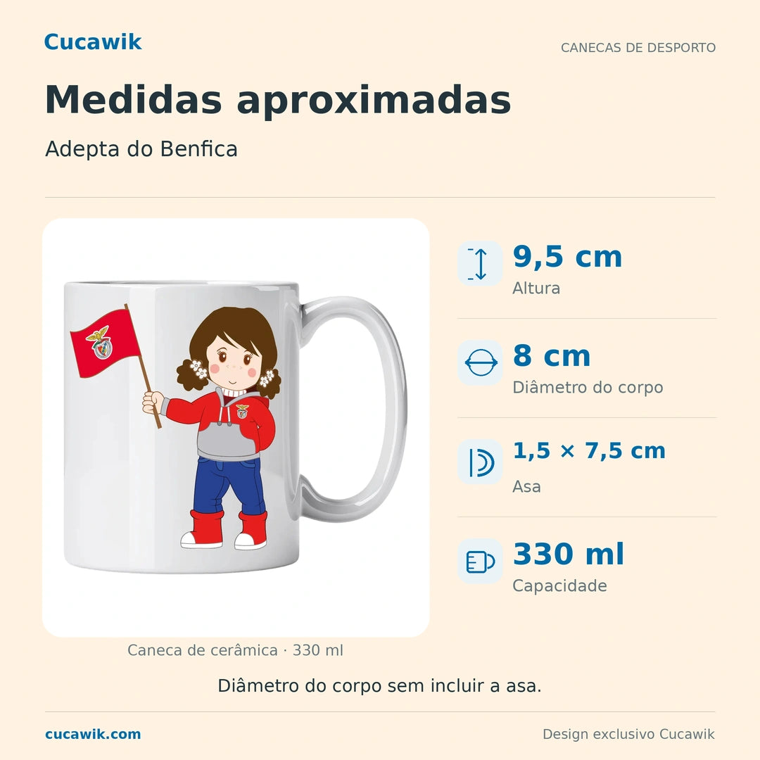 Caneca de Cerâmica Adepta do Benfica — Medidas aproximadas | Cucawik