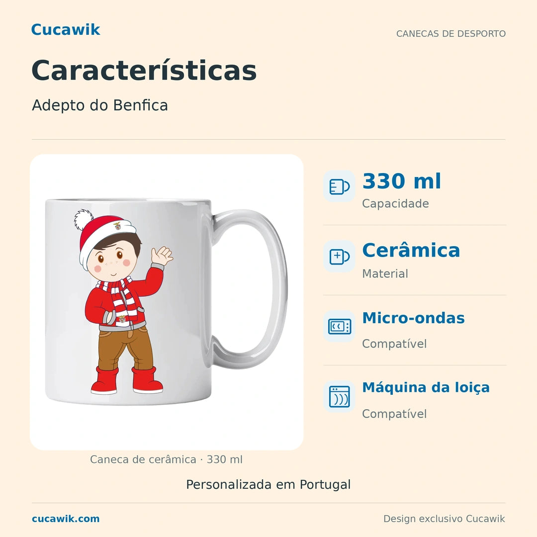 Caneca de Cerâmica Adepto do Benfica — Características | Cucawik