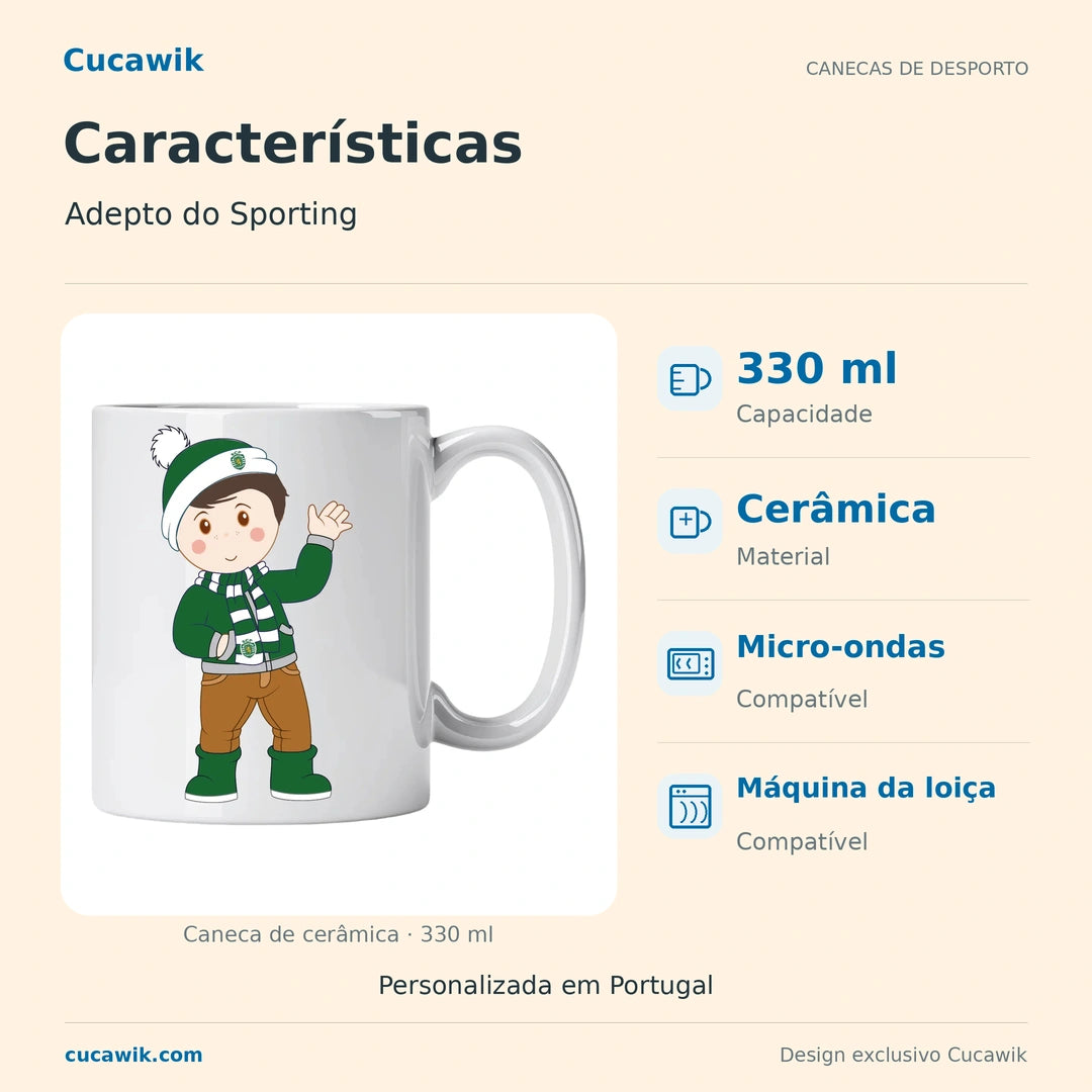 Caneca de Cerâmica Adepto do Sporting — Características | Cucawik
