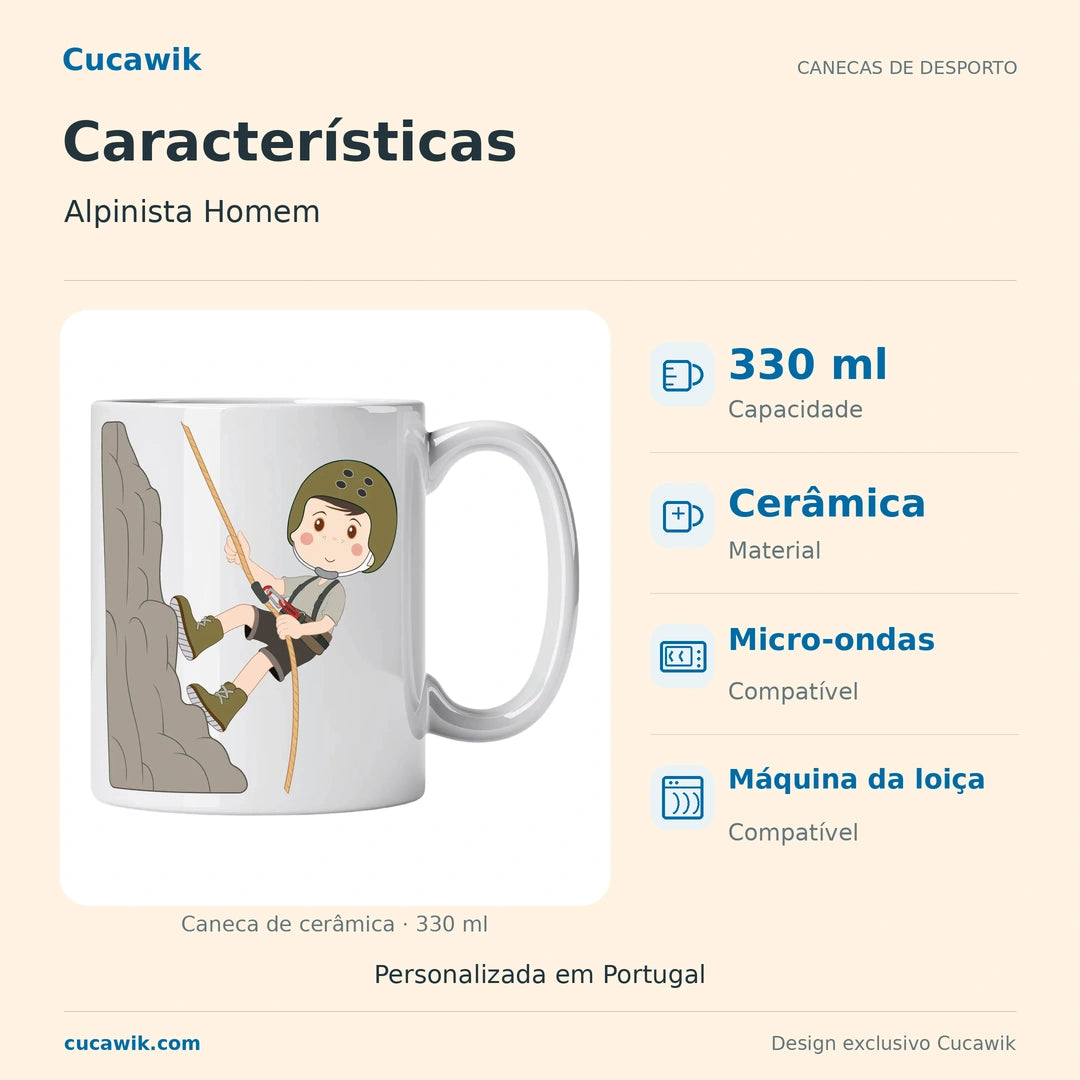 Caneca de Cerâmica Alpinista Homem — Características | Cucawik