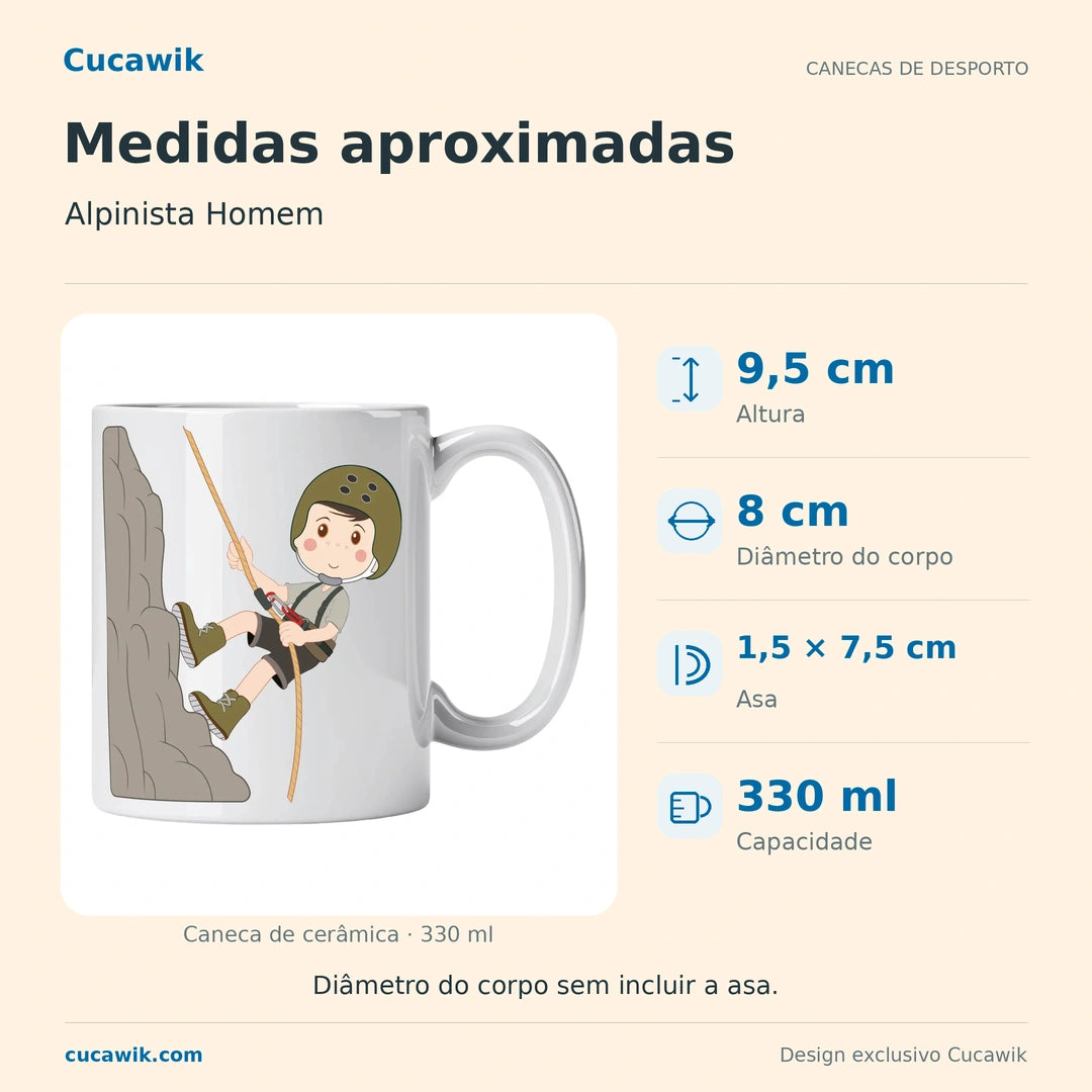Caneca de Cerâmica Alpinista Homem — Medidas aproximadas | Cucawik