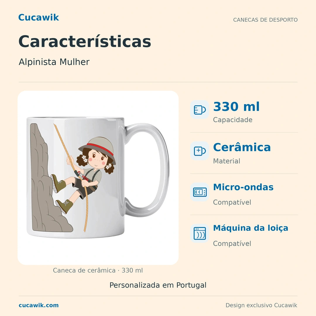 Caneca de Cerâmica Alpinista Mulher — Características | Cucawik