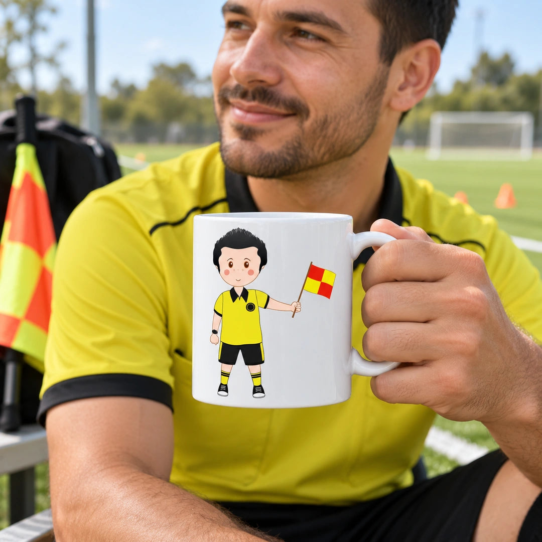 Caneca de Cerâmica Árbitro Assistente de Futebol em utilização | Cucawik