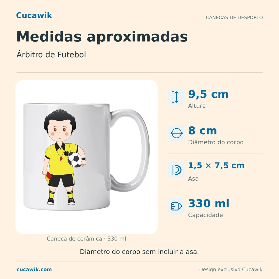 Caneca de Cerâmica Árbitro de Futebol — Medidas aproximadas | Cucawik