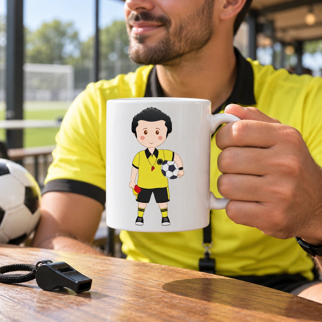 Caneca de Cerâmica Árbitro de Futebol em utilização | Cucawik