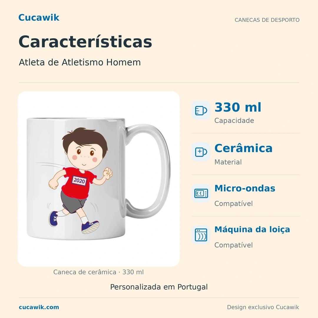 Caneca de Cerâmica Atleta de Atletismo Homem — Características | Cucawik