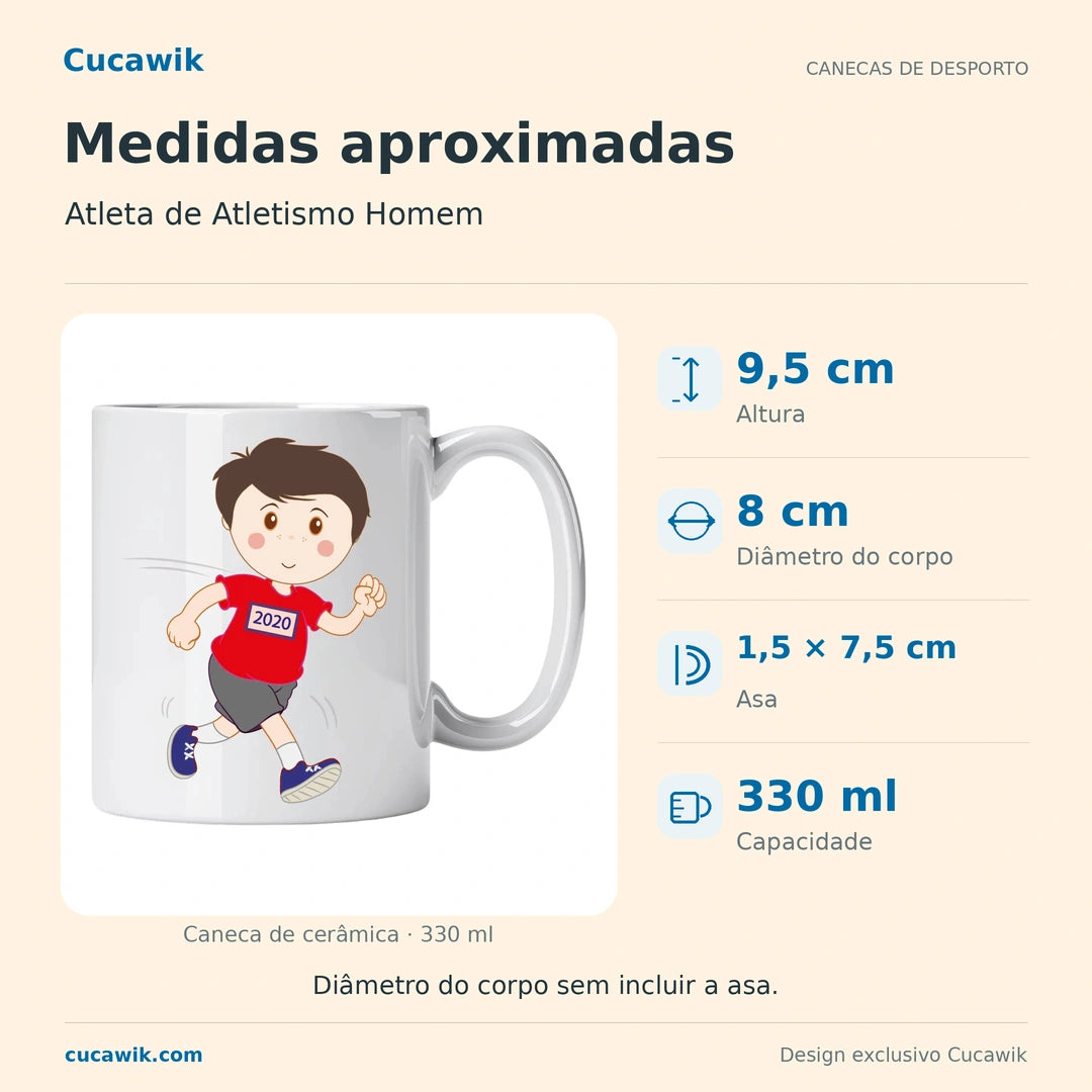Caneca de Cerâmica Atleta de Atletismo Homem — Medidas aproximadas | Cucawik
