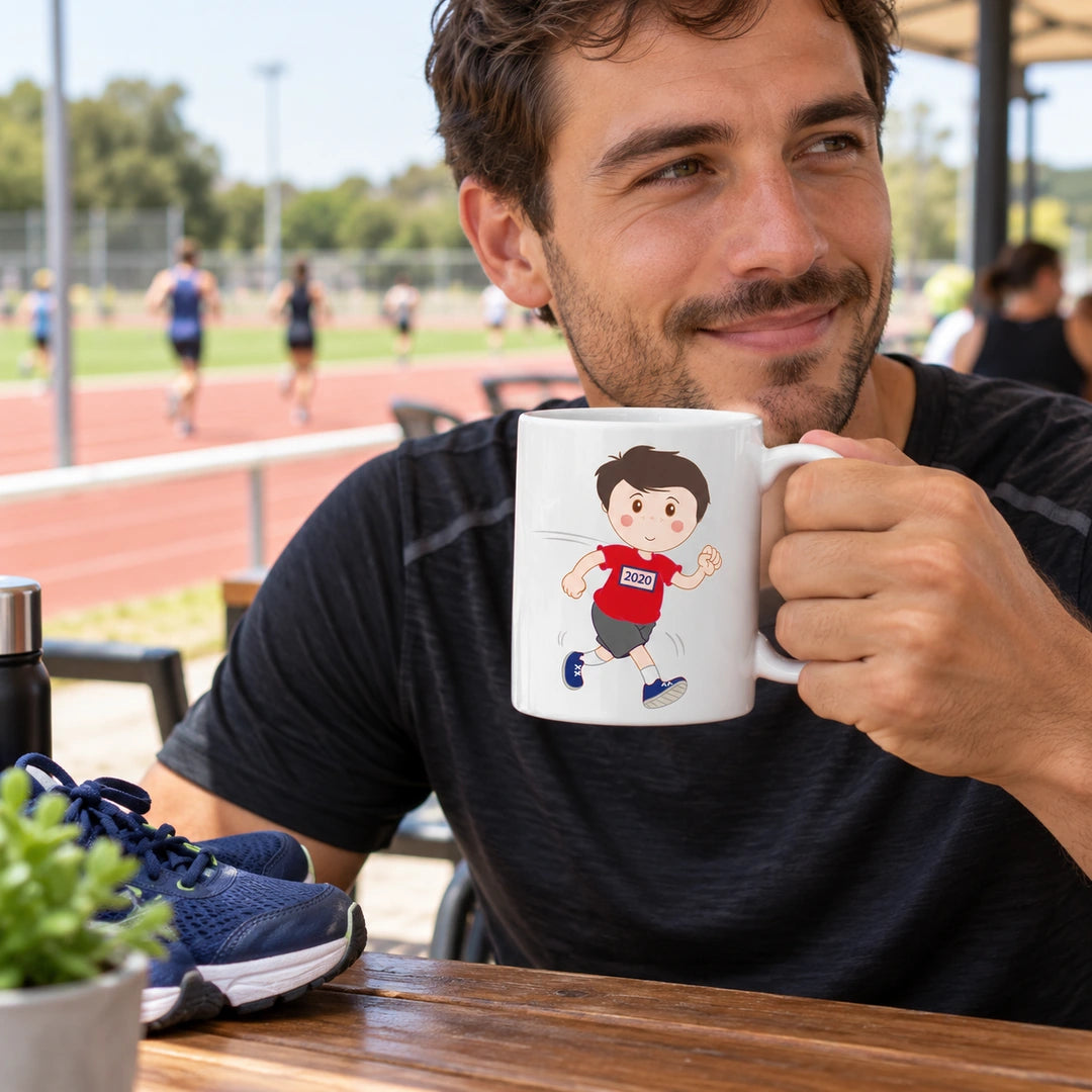 Caneca de Cerâmica Atleta de Atletismo Homem em utilização | Cucawik