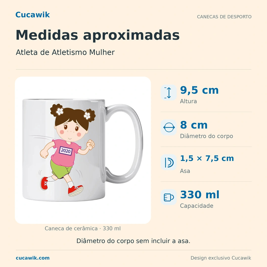 Caneca de Cerâmica Atleta de Atletismo Mulher — Medidas aproximadas | Cucawik