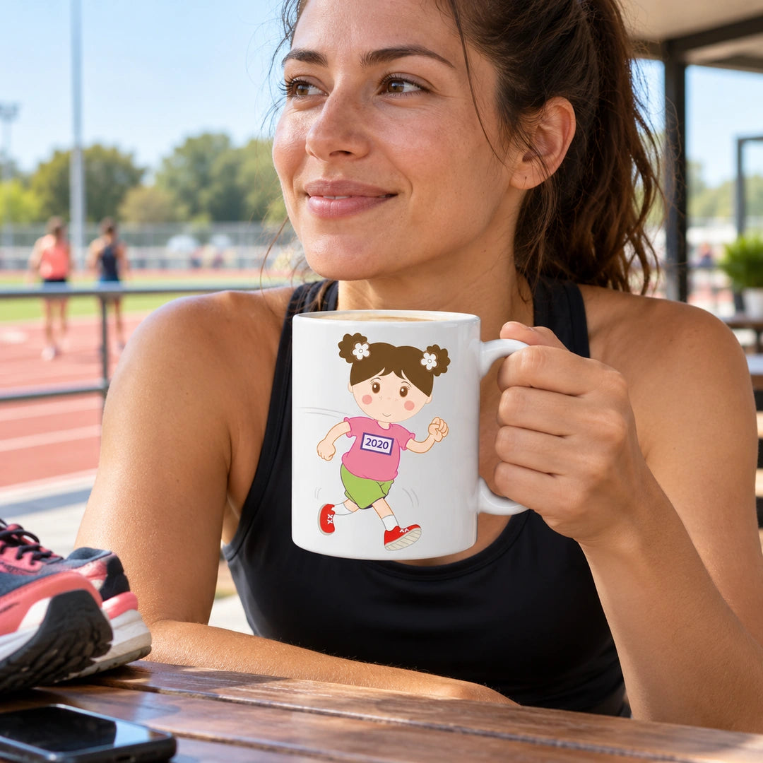 Caneca de Cerâmica Atleta de Atletismo Mulher em utilização | Cucawik