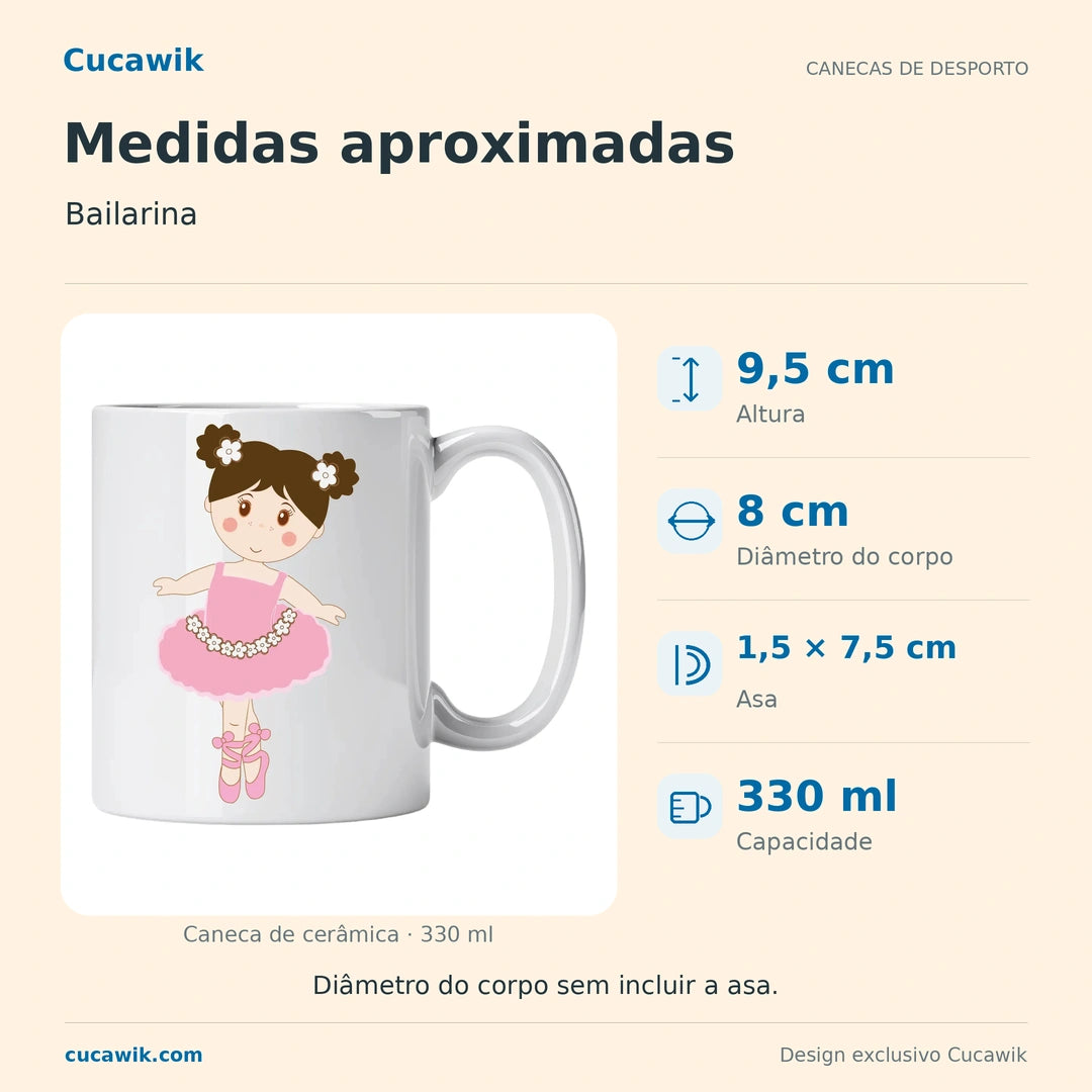 Caneca de Cerâmica Bailarina — Medidas aproximadas | Cucawik