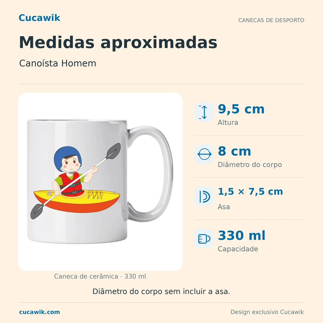 Caneca de Cerâmica Canoísta Homem — Medidas aproximadas | Cucawik