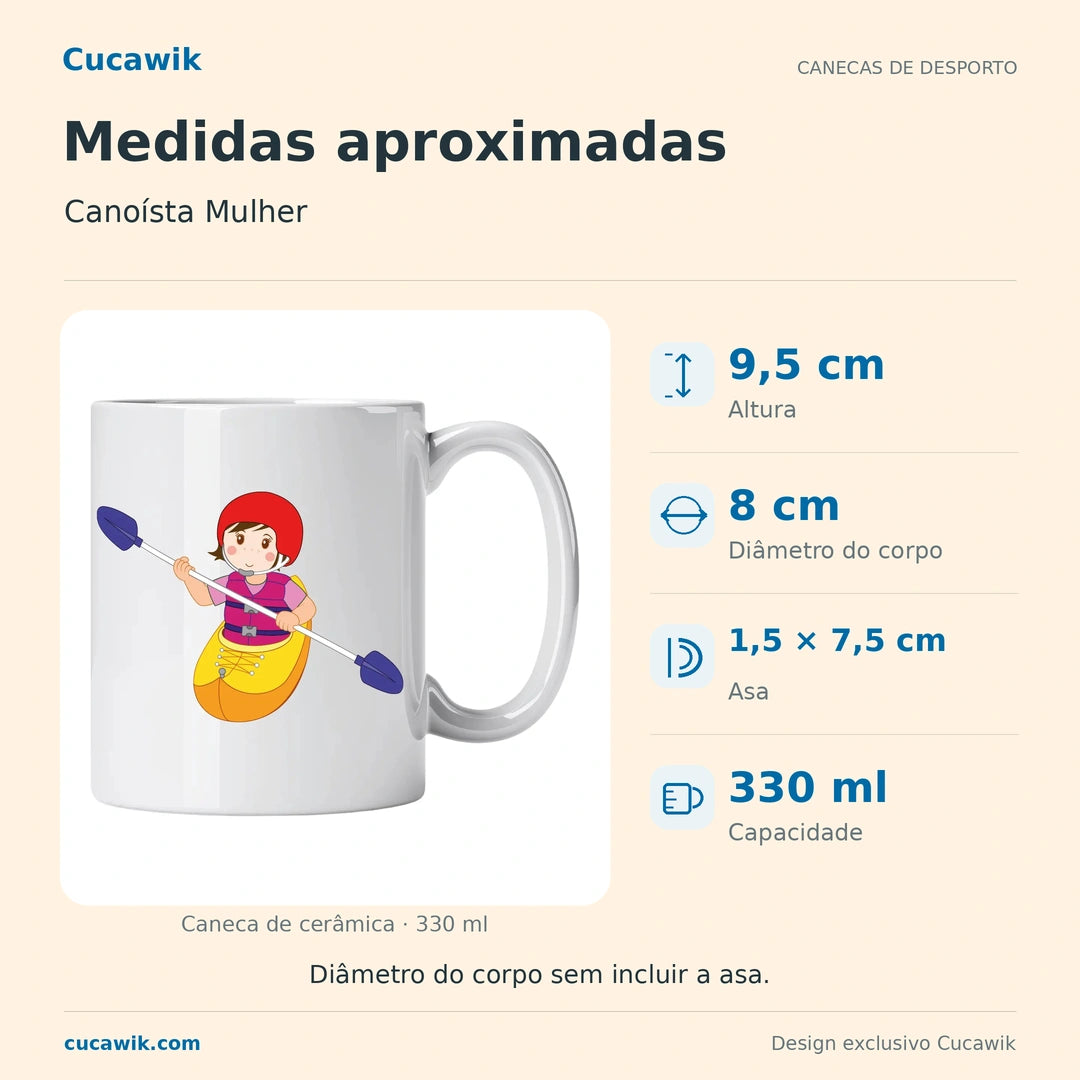 Caneca de Cerâmica Canoísta Mulher — Medidas aproximadas | Cucawik