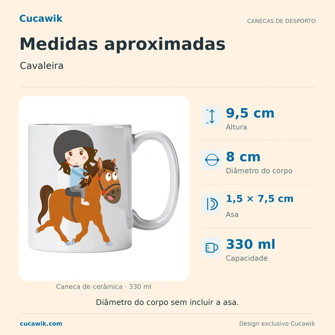Caneca de Cerâmica Cavaleira — Medidas aproximadas | Cucawik