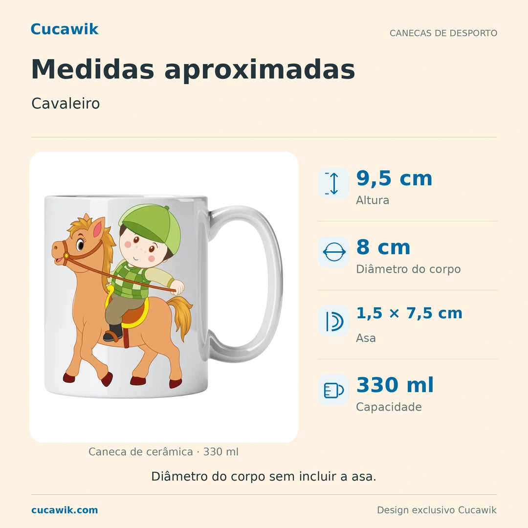 Caneca de Cerâmica Cavaleiro — Medidas aproximadas | Cucawik