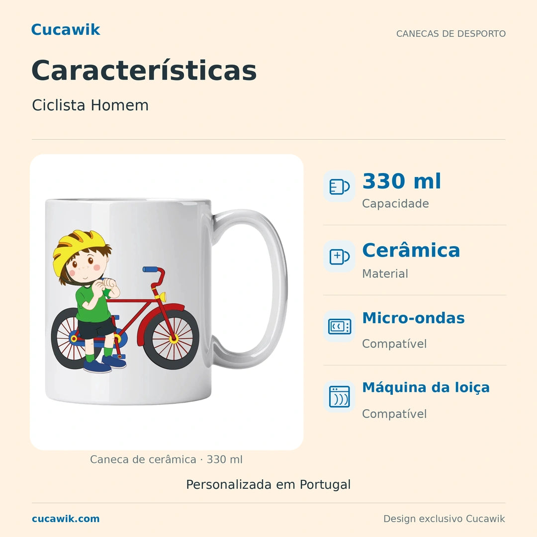 Caneca de Cerâmica Ciclista Homem — Características | Cucawik